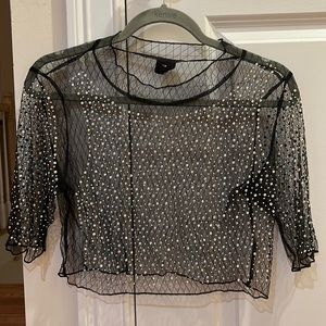 Fishnet see-through shirt with rhinestone details